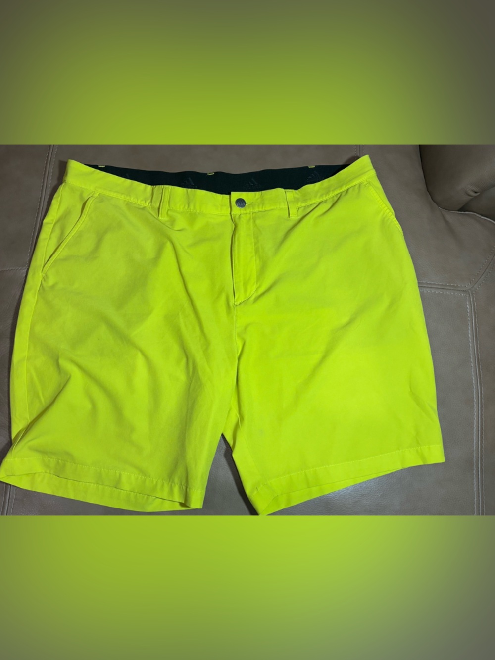 adidas bold statement 8 inch Neon Yellow Men's golf Shorts - Picture 2 of 5